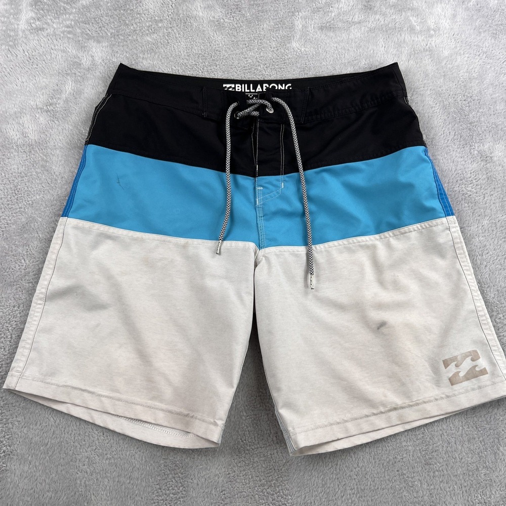 Billabong Platinum X Board Shorts 30 Blue Black White Men Colorblock Surf Trunks